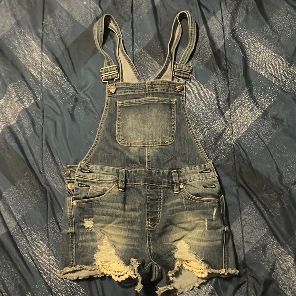 No Boundaries Blue Denim Distressed Overalls